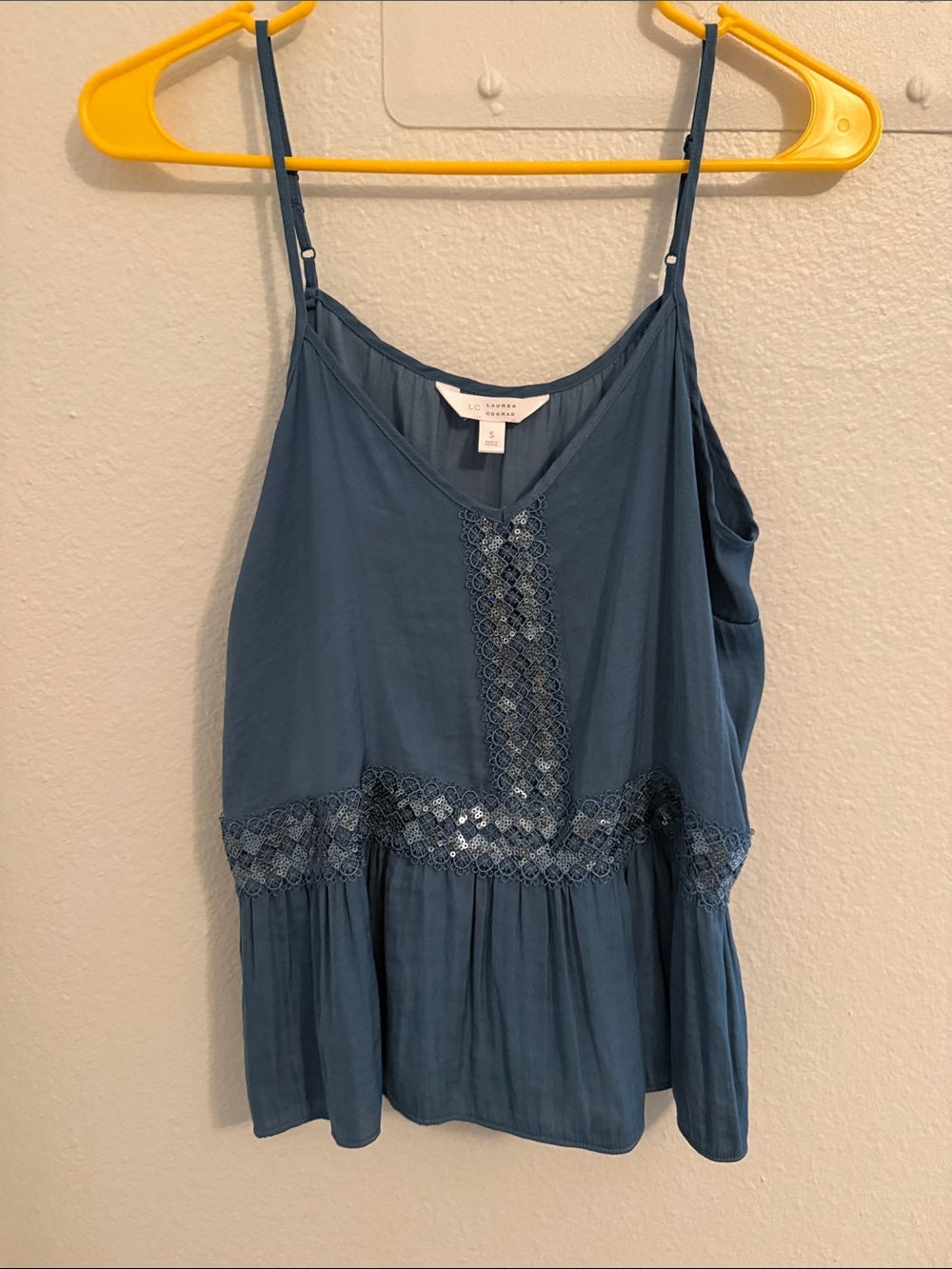 LC Lauren Conrad Slate Blue Embroidered Peplum Camisole